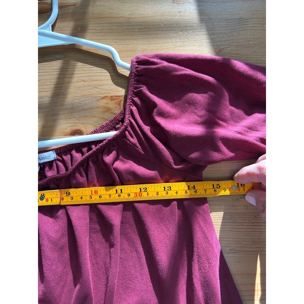 Charlotte Russe S Burgundy Y2K Faux Suede Off Shoulder Boho Peasant FloralTop - Picture 7 of 9